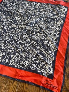 Vintage Christian Silk Paisley Scarf with Red Border